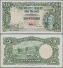 New Zealand: 10 Pounds ND(1956) P. 161c in used condition with several folds and creases, light stain in paper, a few pinholes but still with crispnes...