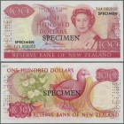 New Zealand: 100 Dollars ND(1981-89) SPECIMEN with signature: Hardie, P.175s, laminated Specimen in UNC condition
