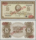 Northern Ireland: Provincial Bank of Ireland 5 Pounds 1963 TDLR Specimen, P.244s in UNC condition