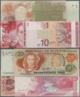 Philippines: Very nice set with 4 notes including Philippines 20 Piso with misprint (part of the front design is also printed on the reverse), 50 Piso...