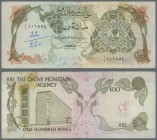 Qatar: 100 Riyals ND(1973), P.5a, graffiti at left center on front and back, traces of glue on back and some tiny pinholes. Condition: F