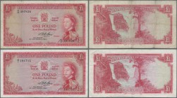 Rhodesia: set of 2 notes 1 Pound 1964 P. 25, one in condition F-, the other one with stronger paper and brighter colors in condition VF-. (2 pcs)