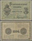 Russia: 3 Rubles 1884, P.A49, still intact and great original shape with several folds and lightly stained paper. Highly Rare! Condition: F