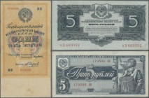 Russia: Lot with 10 Banknotes comprising 1 Gold Ruble 1928 in F+, 2 x 1, 2 x 3 and 2 x 5 Rubles 1934 in F- to F+ and 1, 3 and 5 Rubles 1938 in VF to V...