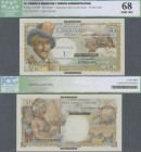 Saint Pierre & Miquelon: 1 Nouveau Franc on 50 Francs ND(1960) P. 30b, in condition: ICG graded 68 GEM UNC.