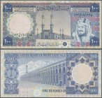Saudi Arabia: 100 Rials ND(1961-76) P. 20, crisp original paper, light vertical folds in paper, no holes or tears, not washed or pressed, original col...