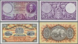Scotland: The National Bank of Scotland 1 Pound 1956 and The Commercial Bank of Scotland Ltd. 1 Pound 1947, P.258c, S332 in aUNC/UNC condition. (2 pcs...