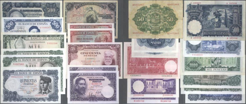 Spain: set of 12 notes containing 50 Pesetas 1906 P. 58 (VF-), 2x 10 Pesetas 193...