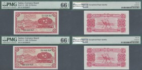 Sudan: Pair of two notes 25 Piastres 1956, P.1A with running serial numbers A/10 0220317 and A/10 0220318, both in perfect UNC condition and PMG grade...
