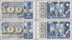 Switzerland: Pair with 100 Franken December 23rd 1965 and 100 Franken January 1st 1967, P.49j, i, both in about VF condition. (2 pcs.)