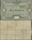 Switzerland: 10 Francs 1856, Caisse D'Escompte de Genève, P. S311, stamped ”Annulé”, used with several folds, several pinholes at left but no larger d...