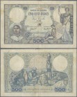 Tunisia: 500 Francs 1939 P. 14, used with several folds and creases, minor pinholes, light stain in paper but no repairs, nice colors, condition: F.