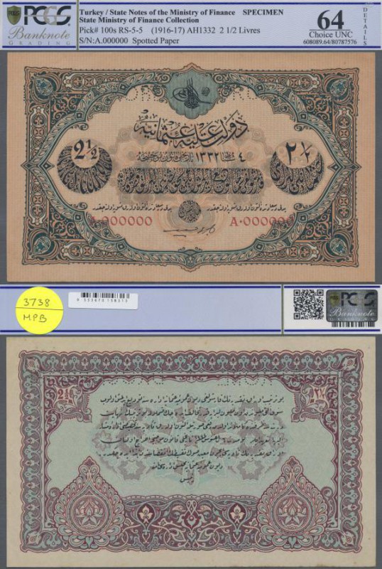 Turkey: 2 1/2 Livres ND(1916-17) Specimen P. 100s, rare note with zero serial nu...