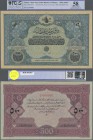Turkey: Rare Specimen banknote of 500 Livres ND(1918) AH1334, RS-7-2, with german specimen perforation ”Druckprobe” and with zero serial numbers, brig...