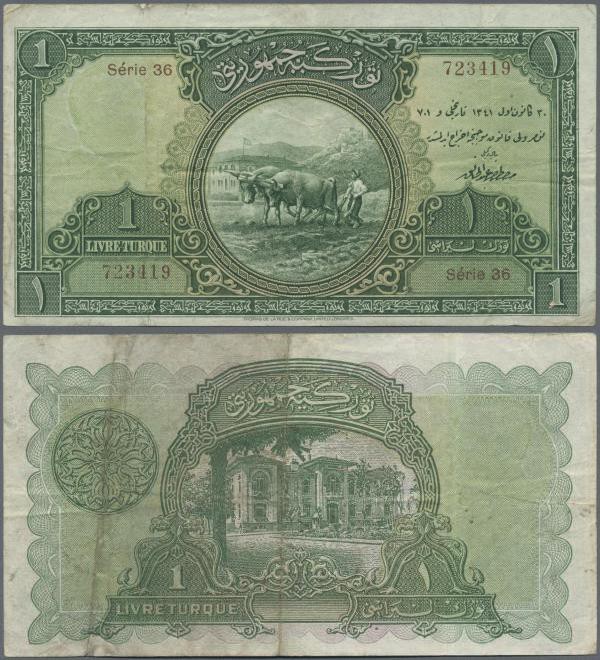 Turkey: 1 Livre 1926, P.119, nice original shape with lightly toned ppaer and se...