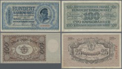 Ukraina: Very nice set with 3 banknotes 25 Karbovantsiv 1919, 100 Karbovantsiv 1918 and 100 Karbowanez 1942, P.37a, 38b, 55 in VF to XF condition (3 p...