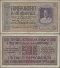Ukraina: Set with 6 Banknotes of the ”Zentralnotenbank Ukraine 1942” issue with 1, 5, 10, 20, 100 and 500 Karbowanez, P.49, 51-55, 57, all with handli...