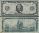 United States of America: 50 Dollars Federal Reserve note, series 1914 with portrai of President Grant, wit blue seal and letter 2-B New York at left,...