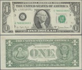 United States of America: Error Note 1 Dollar 1977 P. 462, with error print, caused by fold error in sheet during printing process, note is folded, cr...