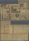 United States of America: Nice set with 7 antiqued reproductions of the Colonial and Early States notes, comprising New York 10 Dollars 1776, Maryland...