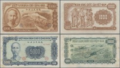 Vietnam: 1000 Dong1951 and 5000 Dong 1953, P.65, 66, both in about F+ to VF condition. (2 pcs.)