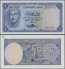 Yemen: 1 Rial ND Color Trial P. 6ct with two red ”Specimen” overprints on front, one hole cancellation and zero serial numbers. While the later issued...