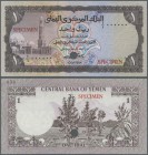 Yemen: 1 Rial ND P. 11act Color Trial with two red ”Specimen” overprints on front, zero serial numbers and one hole cancellation at lower center. Whil...