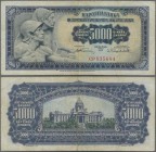 Yugoslavia: 5000 Dinara 1955, P.72b key note of this series with some handling marks like folds and lightly stained paper. Condition: F