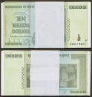 Zimbabwe: Bundle of 100 pcs. consecutive banknotes 10 Trillion Dollars 2008, P.88 in aUNC/UNC condition. (100 pcs.)