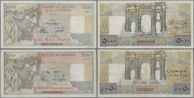 Algeria: set of 2 notes containing 5000 Francs 1949 P. 109 (F) and 50 Nouveaux Francs 1959 P. 120a (F+), nice set. (2 pcs)