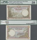 Belgian Congo: 5 Francs December 26th 1924, Place of issue: Matadi, P.8c, PMG graded 58 choise about unc.