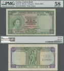 Ceylon: 10 Rupees 16. October 1954 P. 55, Printer BWC, Wmk Chinze. PMG graded 58 Choice Abount UNC.