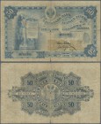 Finland: 50 Markkaa 1898 P. 6c, stronger used with strong center and horizontal fold, 2 center holes, a 4mm tear at lower border, no repairs, conditio...