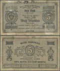 Finland: 5 Markkaa 1878 P. A43b, used with strong vertical and horizontal folds, tiny center hole, paper irritation at lower right but no tears, no re...