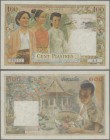 French Indochina: 100 Piastres ND(1953-54) P. 103, S/N 007500553 A.4, issue for Laos with temple and female on back, several lighter vertical folds, l...