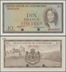 Luxembourg: 10 Francs ND(1954) Color Trial P. 48ct, residuals from attachment to presentation book at left on back, 2 dints in paper, no folds, condit...
