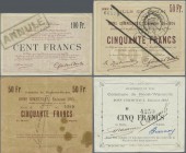 France: Département Nord et régions limitrophes, petit lot de 60 notes d'urgence de la 1ère guerre mondiale, avec 6 valeurs Douai, Ville, 0,50, 1, 2, ...