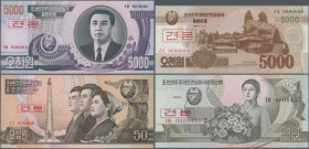 Korea: Giant lot with 94 Banknotes 1 - 5000 Won 1978-2013 containing for example 1, 5, 10, 50, 100 Won 1992 Specimen, 5000 Won 2002 Specimen, 5000 Won...