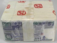 Singapore: original brick of 1000 banknotes 1 Dollar ND(1976) P. 18a, as taken from the bank. (1000 pcs)