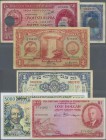 Alle Welt: set of 6 different banknotes containing Portuguese India 20 Rupias 1945 P. 37 with bank cancellation holes (F), 50 Rupias 1945 P. 38 with b...