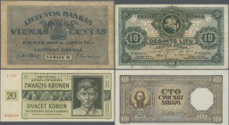Alle Welt: set of 8 different banknotes for example containing, Lithuania 1 Centas 1922, 10 Litu 1927 and Serbia 100 Dinars 1943, several other countr...