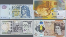 Alle Welt: Nice lot with 9 banknotes Norway 100 Kroner 2004, Hungary 1000 Forint 2010, Switzerland 10 Franken 2010, Azerbaijan 1 Manat 2009, Great Bri...
