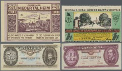 Alle Welt: Small lot with 3 banknotes Hungary 50 and 100 Forint1975, 1980, India 1 Rupee 1985 and 2 x NotgeldBückeburg and Niederaltheim. Condition: F...