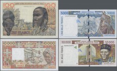 Africa: set of 5 banknotes West African States conaining Senegal letter ”K” 500 Francs 1988 P. 706K (aUNC), Benin letter ”B” 100 Francs ND P. 101A (UN...