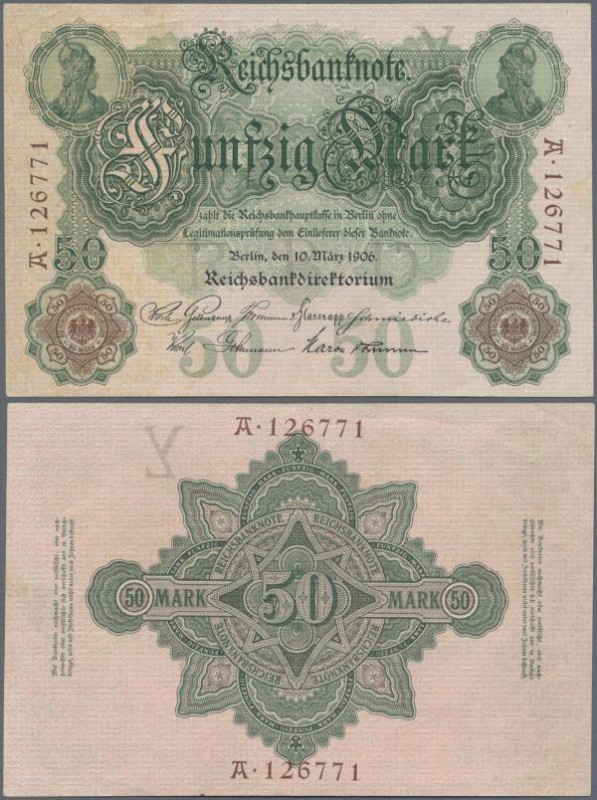 Deutschland - Deutsches Reich bis 1945: 50 Mark 1906 Ro 25a mit zwei Mittelfalte...