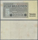 Deutschland - Deutsches Reich bis 1945: Reichsbanknote 5 Billionen Reichsmark 1923, Reichsdruck, KN 8-stellig, leichte Falten im Papier, horizontal un...