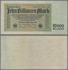 Deutschland - Deutsches Reich bis 1945: Reichsbanknote 10 Billionen Reichsmark 1923, Reichsdruck, KN 8-stellig, mehrere Falten im Papier, horizontal u...