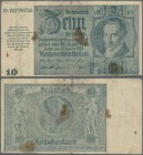 Deutschland - Deutsches Reich bis 1945: 10 Mark Notausgabe 1945 ”Schörner-Schein”, Ro.180, stark gebraucht mit Knicken und Flecken. Erhaltung: F- ÷ 10...