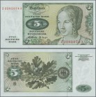Deutschland - Bank Deutscher Länder + Bundesrepublik Deutschland: 5 DM 1960 Ersatznote Serie ”Z/A”, Ro.262f in kassenfrischer Erhaltung: UNC