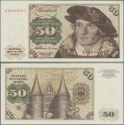 Deutschland - Bank Deutscher Länder + Bundesrepublik Deutschland: 50 DM 1960 Serie ”K/Z”, Ro.265a, leicht gebraucht mit zwei senkrechten Knicken. Erha...